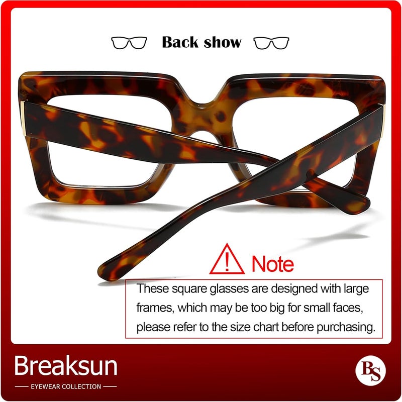 Breaksun Oversized Blue Light Glasses for Women Fashion Thick Square Computer Eyewear Non-Prescription Black Glasses (Brown Tortoise) - Image 2